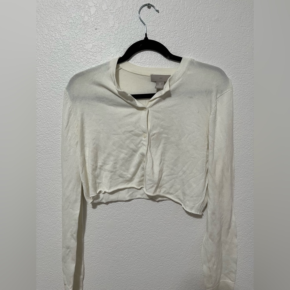 H&M, White Cropped Cardigan, Size M